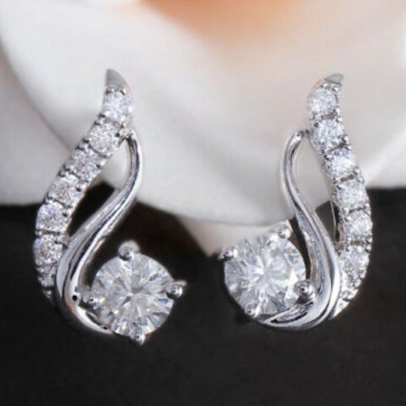 💝925 Silver Plated Shiny Round CZ Twisted Stud Earrings, GPMB1409 - Picture 1 of 4